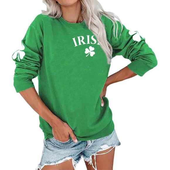 Women St. Patrick's Day Shamrock Sweatshirt Cotton Blend Irish Lucky Top - Picture 8 of 9